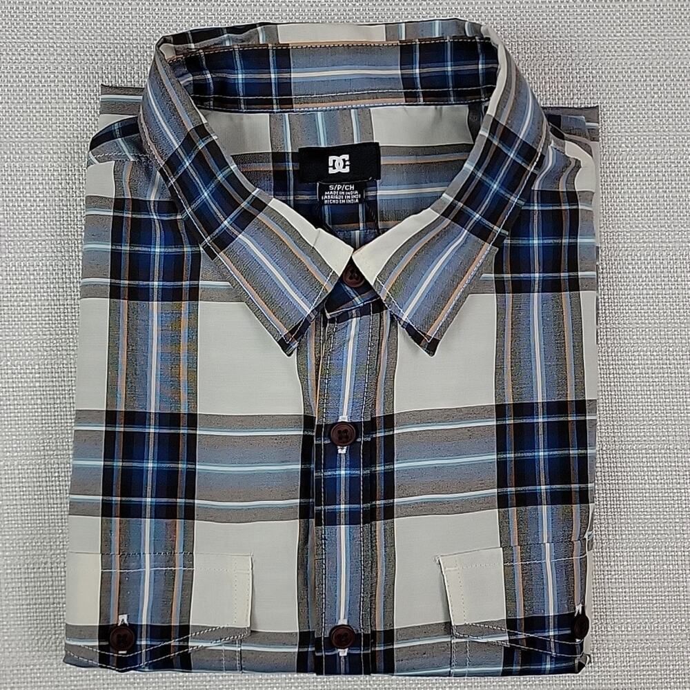 DC Men's Brown Blue Plaid Button-up Long Sleeve Shirt Small